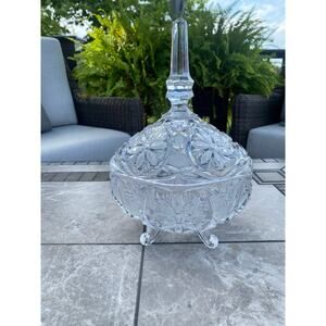Fifth Avenue Portico Edged Glass Crystal Lidded Bowl 11 Inches Tall Footed